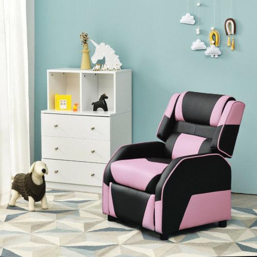 Kids Youth PU Leather Gaming Sofa Recliner with Headrest and Footrest-Pink at Set Shop and Smile
