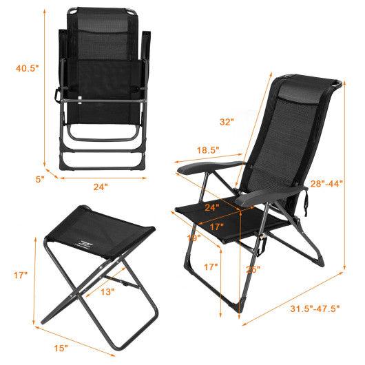 4 Pieces Patio Adjustable Back Folding Dining Chair Ottoman Set-Black at Set Shop and Smile