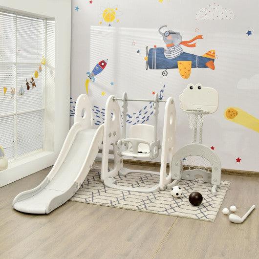 6 in 1 Toddler Slide and Swing Set with Ball Games-White at Set Shop and Smile