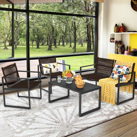 4 Pieces Patio Furniture Conversation Set with Sofa Loveseat at Set Shop and Smile