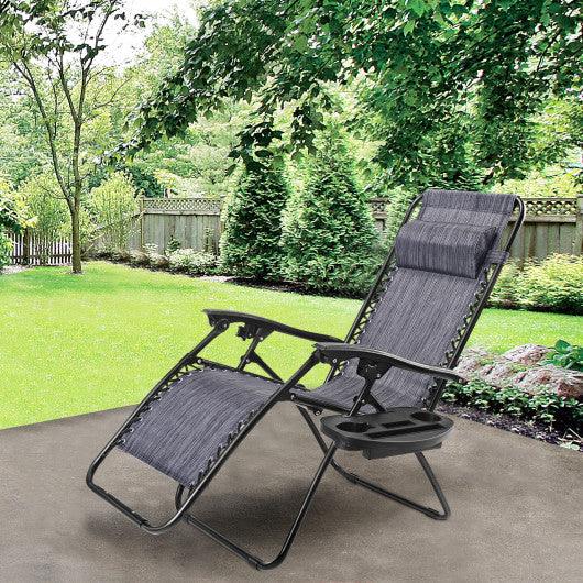 Outdoor Folding Zero Gravity Reclining Lounge Chair with Utility Tray-Gray at Set Shop and Smile