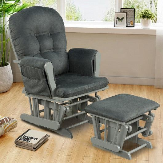 Wood Glider and Ottoman Set with Padded Armrests and Detachable Cushion-Dark Gray at Set Shop and Smile