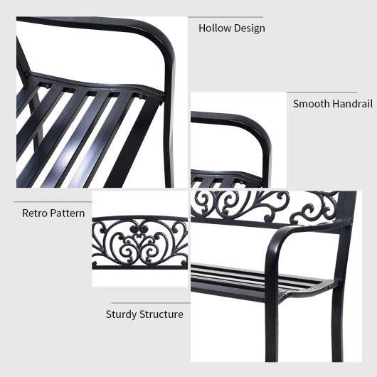 50 Inch Patio Park Steel Frame Cast Iron Backrest Bench Porch Chair at Set Shop and Smile