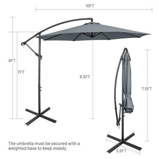 10 Feet Offset Umbrella with 8 Ribs Cantilever and Cross Base-Gray at Set Shop and Smile