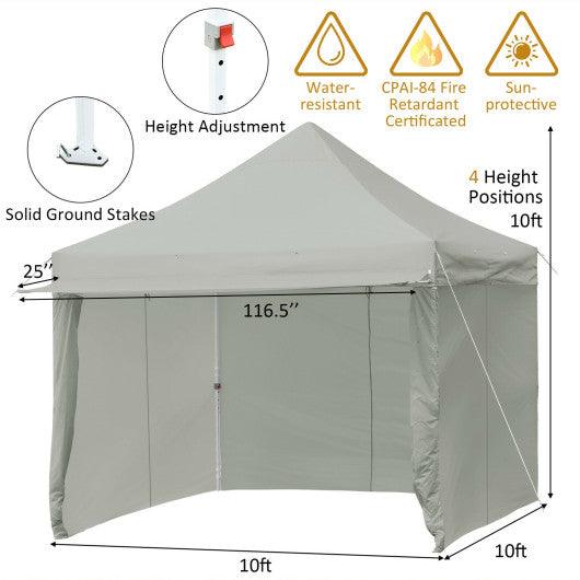 10 x 10 Feet Pop up Gazebo with 4 Height and Adjust Folding Awning-Gray at Set Shop and Smile