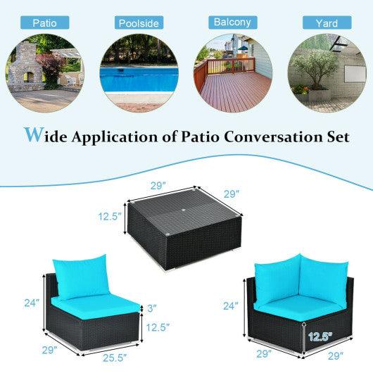 7-Piece Outdoor Sectional Wicker Patio Sofa Set with Tempered Glass Top-Blue at Set Shop and Smile