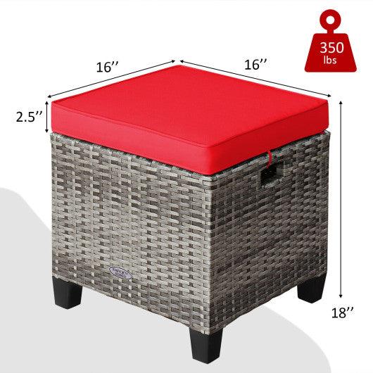 2PCS Patio Rattan Wicker Ottoman Seat with Removable Cushions-Red at Set Shop and Smile