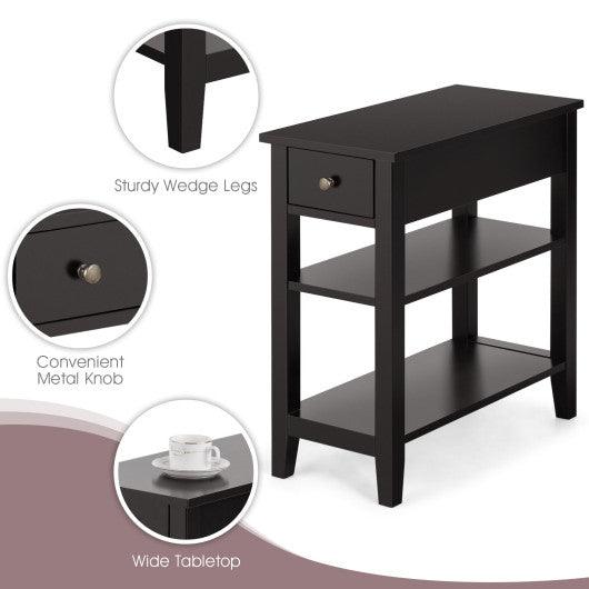 3-Tier Nightstand Bedside Table Sofa Side with Double Shelves Drawer-Coffee at Set Shop and Smile