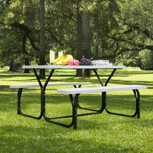 Picnic Table Bench Set for Outdoor Camping -White at Set Shop and Smile