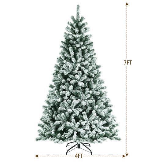 7 Feet Pre-lit Snow Flocked Hinged Christmas Tree with 1116 Tips and Metal Stand-7 ft at Set Shop and Smile