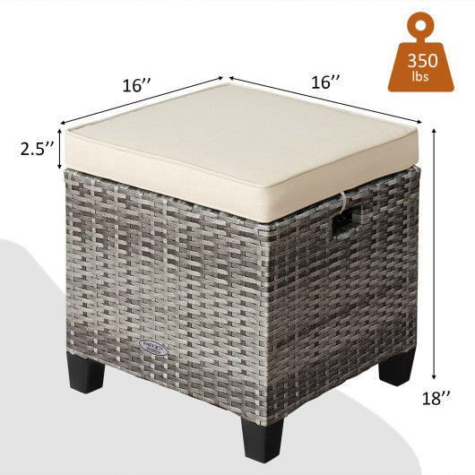2 Pieces Patio Rattan Ottoman Seat with Removable Cushions-Beige at Set Shop and Smile