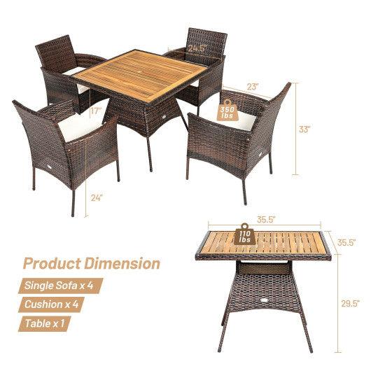 5 Pieces Patio Rattan Dining Furniture Set with Arm Chair and Wooden Table Top at Set Shop and Smile
