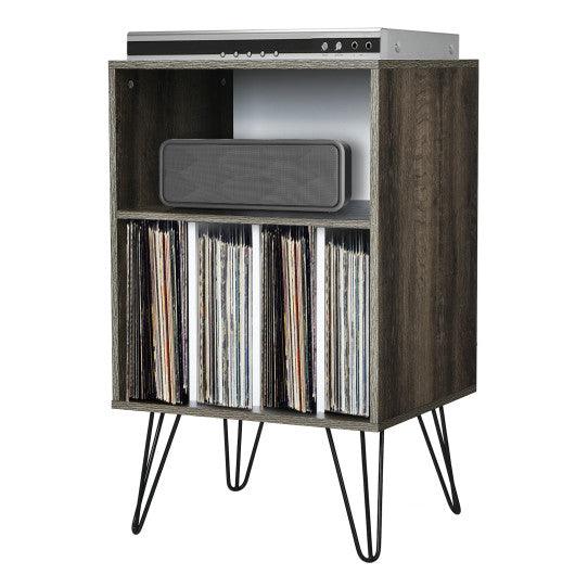 Freestanding Record Player Stand Record Storage Cabinet with Metal Legs-Gray at Set Shop and Smile