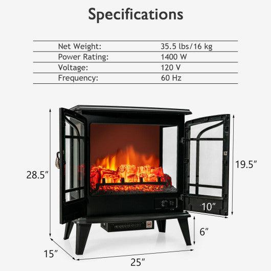 25 Inch Freestanding Electric Fireplace Heater with Realistic Flame effect-Black at Set Shop and Smile