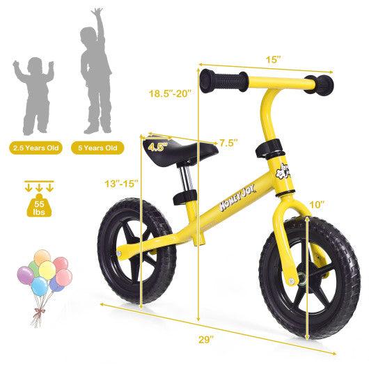 Kids No Pedal Balance Bike with Adjustable Handlebar and Seat-Yellow at Set Shop and Smile