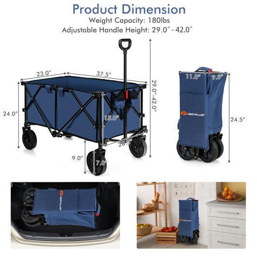 Outdoor Folding Wagon Cart with Adjustable Handle and Universal Wheels-Navy at Set Shop and Smile
