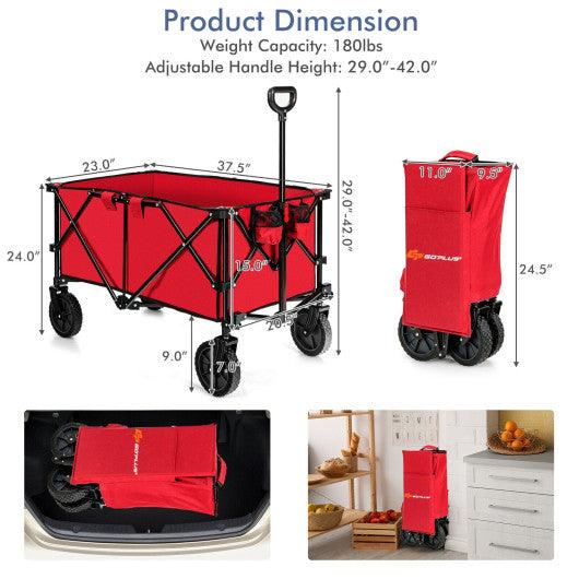 Outdoor Folding Wagon Cart with Adjustable Handle and Universal Wheels-Red at Set Shop and Smile