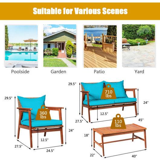 4 Pieces Acacia Wood Patio Rattan Furniture Set-Turquoise at Set Shop and Smile