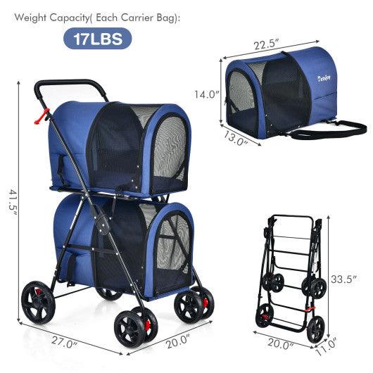 4-in-1 Double Pet Stroller with Detachable Carrier and Travel Carriage-Blue at Set Shop and Smile