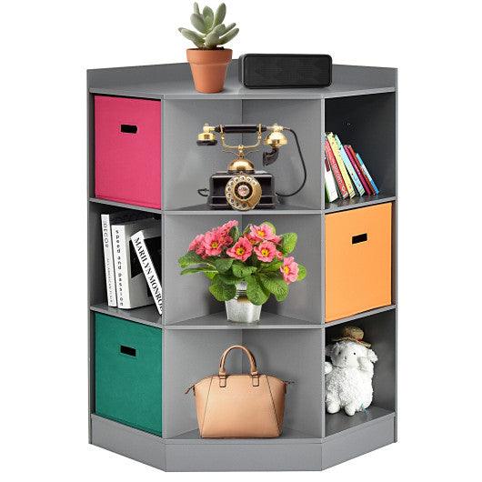 3-Tier Kids Storage Shelf Corner Cabinet with 3 Baskets-Gray at Set Shop and Smile