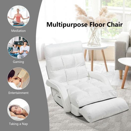 Folding Lazy Floor Chair Sofa with Armrests and Pillow-White at Set Shop and Smile