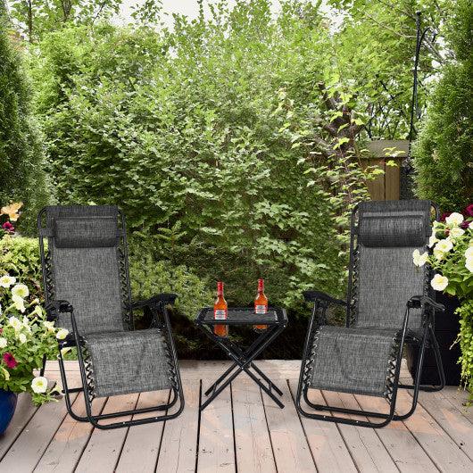 3 Pieces Folding Portable Zero Gravity Reclining Lounge Chairs Table Set-Gray at Set Shop and Smile