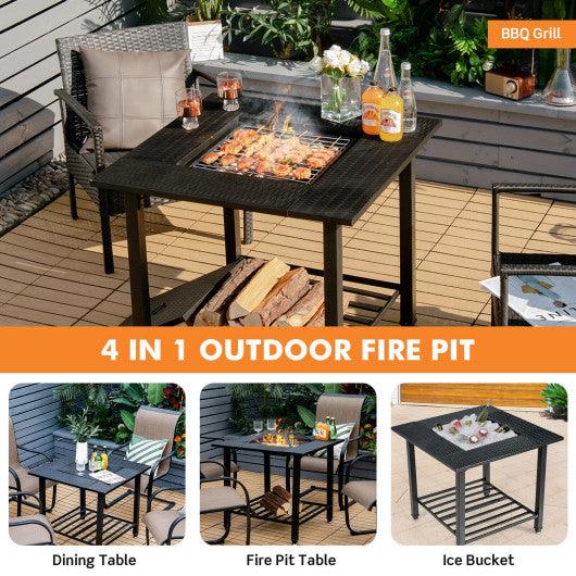 31 Inch Outdoor Fire Pit Dining Table with Cooking BBQ Grate at Set Shop and Smile