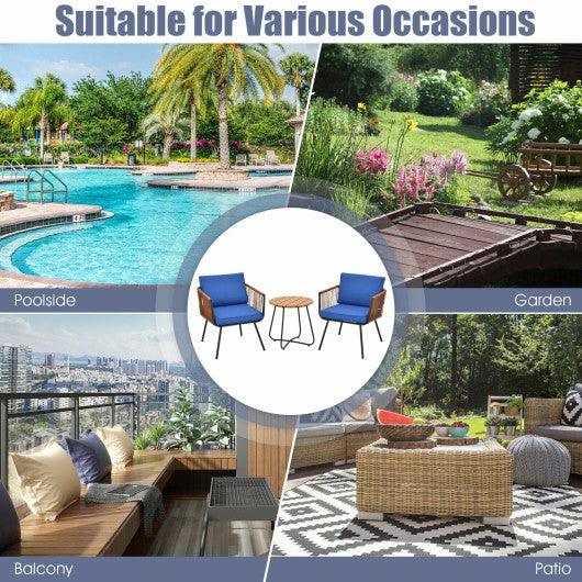 3 Pieces Patio Bistro Furniture Set with Armrest and Soft Cushions at Set Shop and Smile