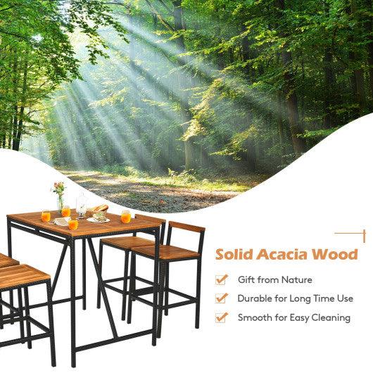 5 Pieces Outdoor Acacia Wood and PE Rattan Bar Set at Set Shop and Smile