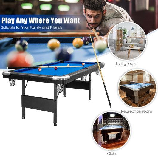 6 Feet Foldable Billiard Pool Table with Complete Set of Balls-Blue at Set Shop and Smile