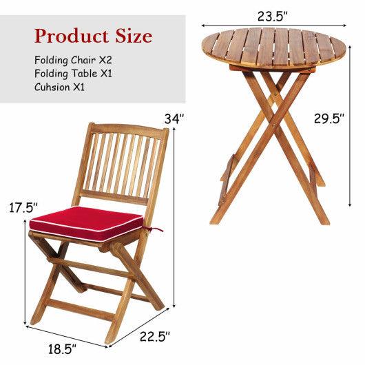 3 Pieces Patio Folding Bistro Set with Padded Cushion and Round Coffee Table-Red at Set Shop and Smile