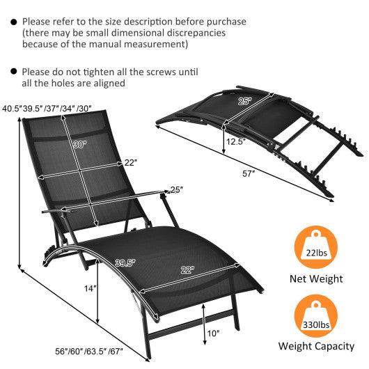 2 Pieces Patio Folding Stackable Lounge Chair Chaise with Armrest-Black at Set Shop and Smile