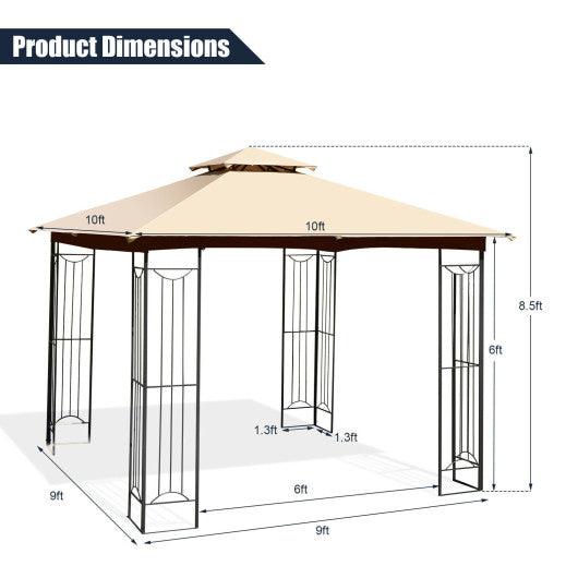 10 x 10 Feet L-Shaped Patio Canopy Gazebo Outdoor 2-Tier Steel Tent-Beige at Set Shop and Smile
