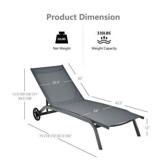 6-Poisition Adjustable Outdoor Chaise Recliner with Wheels-Gray at Set Shop and Smile