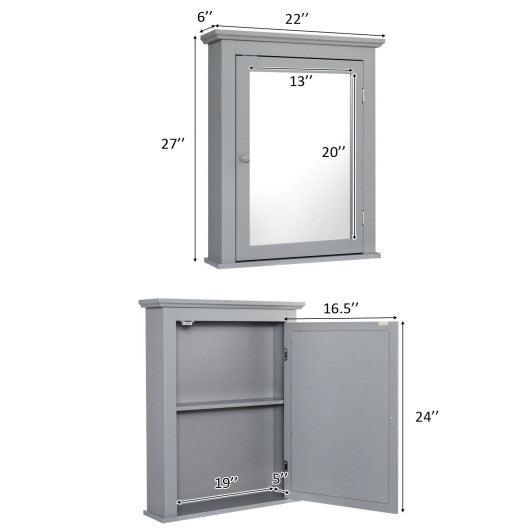 Bathroom Mirror Cabinet Wall Mounted Adjustable Shelf Medicine Storage-Gray at Set Shop and Smile