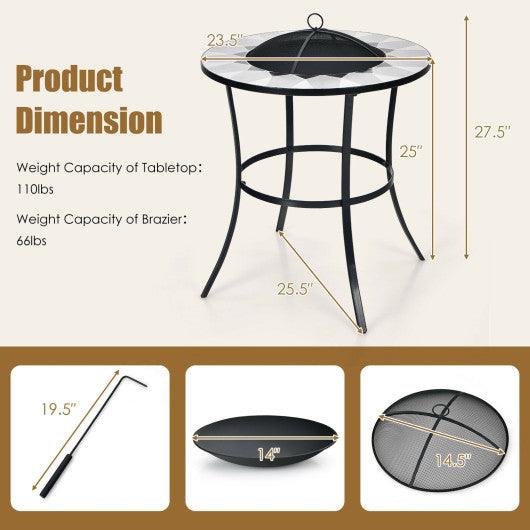 23.5 Inches Round Fire Pit Table with Mesh Cover and Fire Poker at Set Shop and Smile