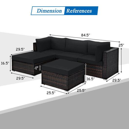 5 Pieces Patio Sectional Rattan Furniture Set with Ottoman Table-Black at Set Shop and Smile