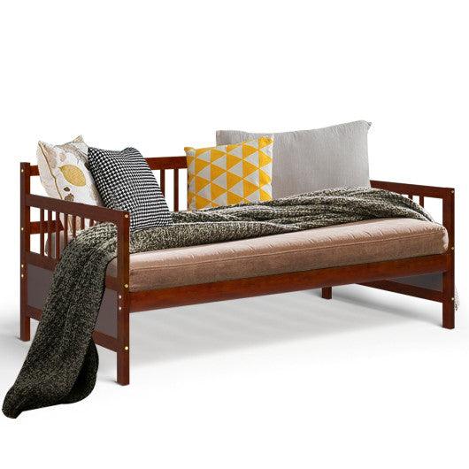 Twin Size Wooden Slats Daybed Bed with Rails-Cherry at Set Shop and Smile