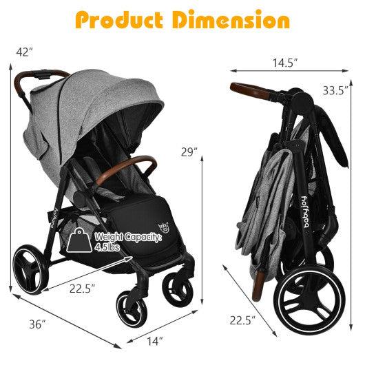 5-Point Harness Lightweight Infant Stroller with Foot Cover and Adjustable Backrest-Gray at Set Shop and Smile