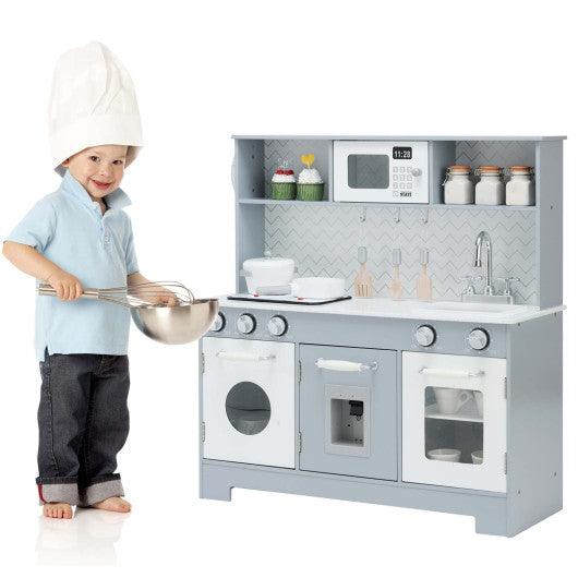 Pretend Play Kitchen Wooden Toy Set for Kids with Realistic Light and Sound at Set Shop and Smile