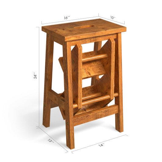 3-in-1 Rubber Wood Step Stool with Convenient Handle-Natural at Set Shop and Smile