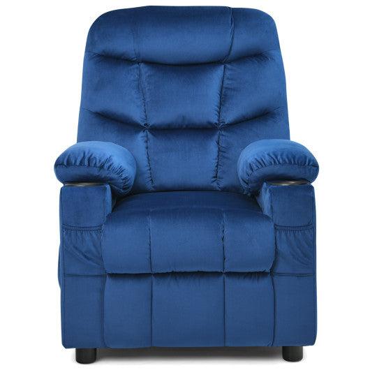 Kids PU Leather/Velvet Fabric Kids Recliner Chair with Cup Holders-Light Blue at Set Shop and Smile