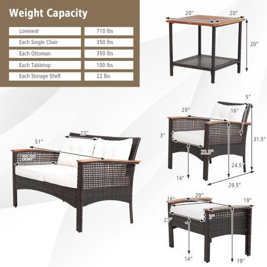 7 Pieces Patio Rattan Cushioned Conversation Furniture Set at Set Shop and Smile