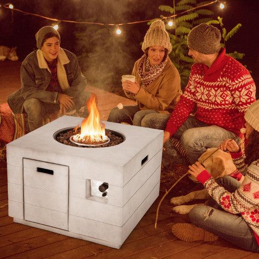 34 Inch Square Concrete Propane Fire Pit Table with Lava Rocks and Cover 50 000 BTU-Gray at Set Shop and Smile