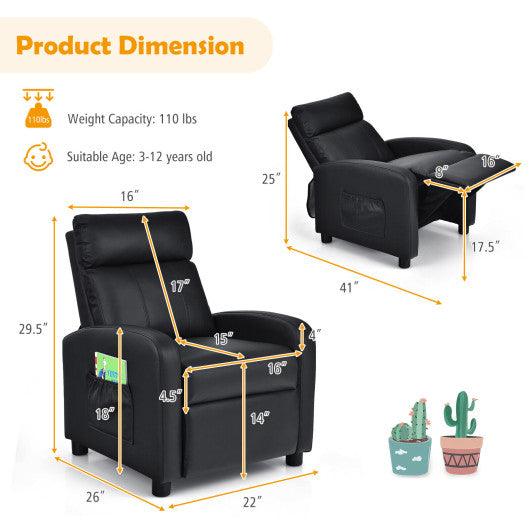 Ergonomic PU Leather Kids Recliner Lounge Sofa for 3-12 Age Group-Black at Set Shop and Smile