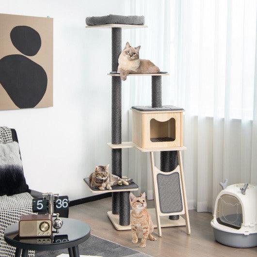 5-Tier Modern Wood Cat Tower with Washable Cushions-Gray at Set Shop and Smile