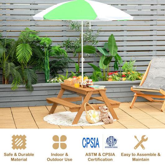 3-in-1 Kids Outdoor Picnic Water Sand Table with Umbrella Play Boxes at Set Shop and Smile