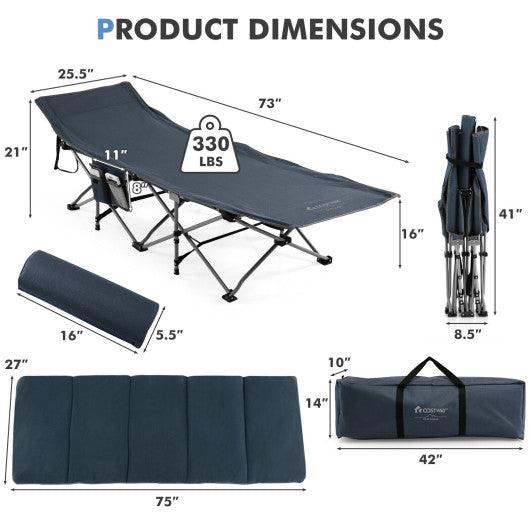 Folding Retractable Travel Camping Cot with Mattress and Carry Bag-Blue at Set Shop and Smile