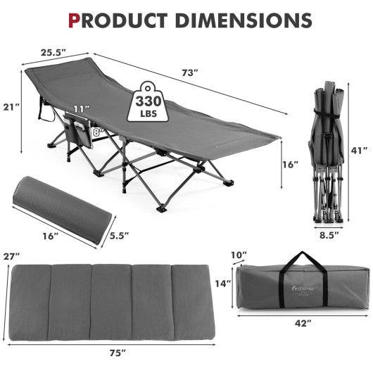 Folding Retractable Travel Camping Cot with Mattress and Carry Bag-Gray at Set Shop and Smile