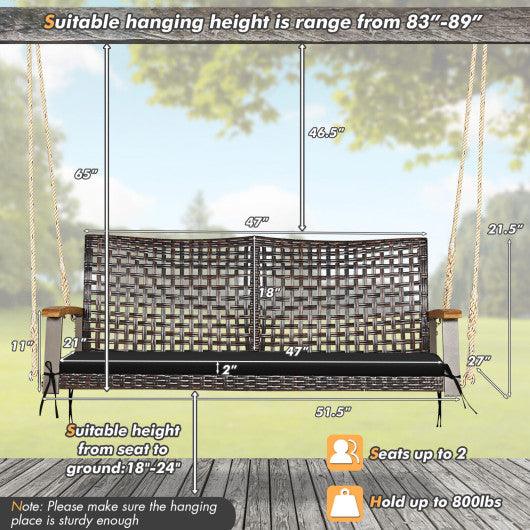 2-Person Rattan Hanging Porch Swing Chair-Black at Set Shop and Smile
